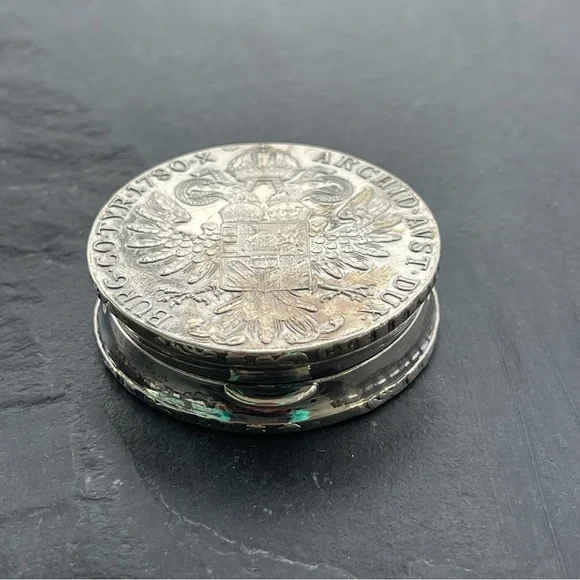 1780 Maria Theresa Thaler Coin Sterling Silver Smuggler Box